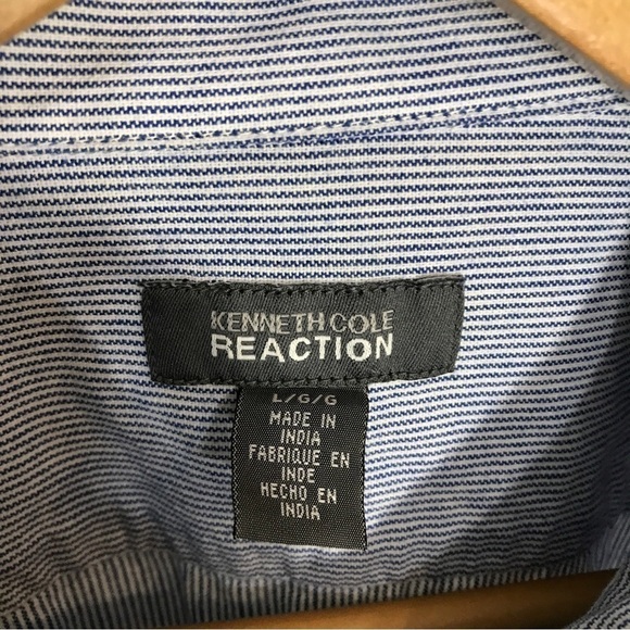 Kenneth Cole Reactions Cotton Blue and White Stripe Button Down Short Sleeved L - Picture 3 of 4